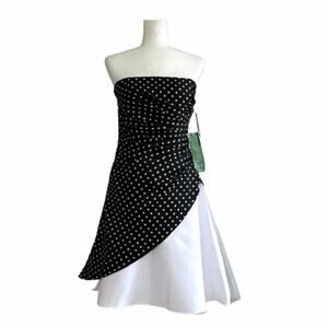 Onyx Nite Dress Black White Polka Dot Strapless Tulle Fit Flare Prom Size 3/4
